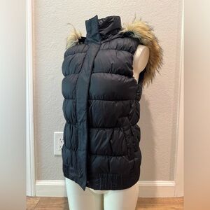 NEW Merrell Nordstrom Black warm ski puffer removable fur hood vest XS